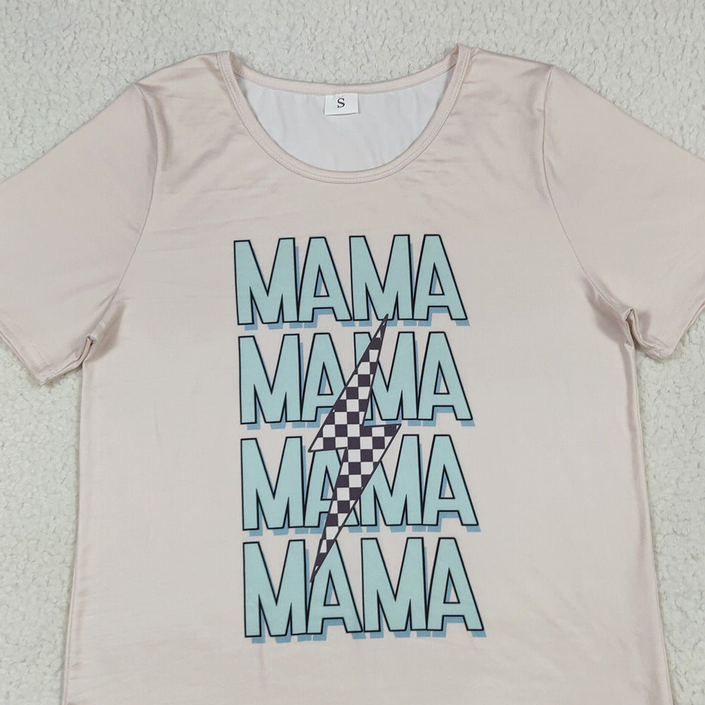 RTS NO MOQ （In stock） GT1019 Adult Women's Summer Tops Adult Women Short Sleeves MAMA Lightning Tee Shirts Tops