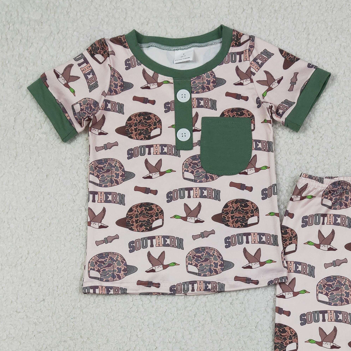 12.23 RTS NO MOQ （In stock）BSPO0597 Baby Boys Camo Hats Ducks Pocket Top Pants Southern Clothes Sets