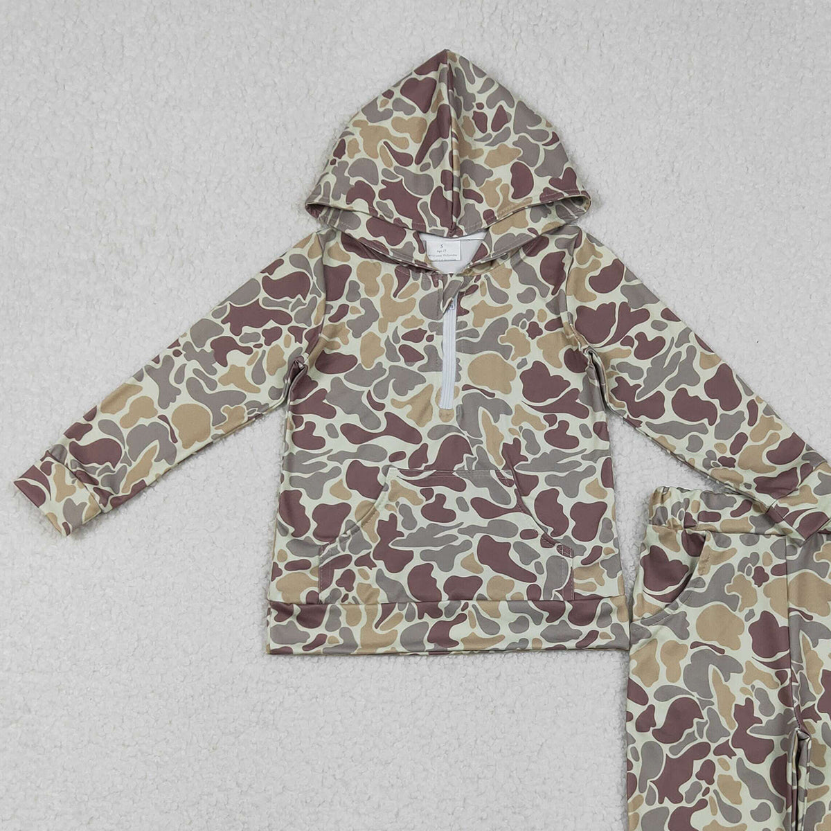 10.28 RTS NO MOQ （In stock）BLP1266 Baby Boys Winter Outfits Baby Boys Khaki Camo Hoodies Pockets Legging Pants Hunting Clothes Set