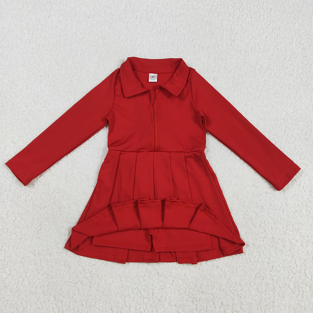 RTS NO MOQ （In stock）GLD1153 Baby Girls Yoga Dress Baby Girls Yoga Red Long Sleeves Zipper Knee Length Dresses
