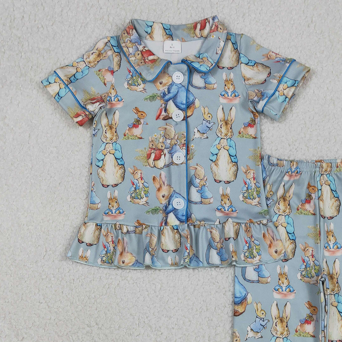 12.3 RTS NO MOQ （In stock）GSPO2097 Baby Girls Carrots Rabbits Button Top Ruffle Pants Easter Pajamas Sets