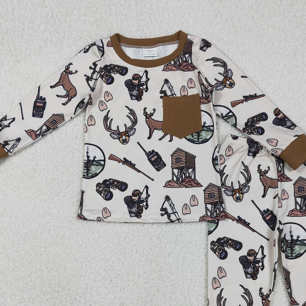 11.12 RTS NO MOQ （In stock）BLP1236 Baby Boys Deer Hunting Pocket Top Pant Pajamas Set