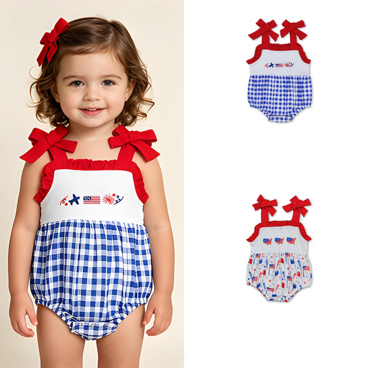 RTS Sibling Red straps flag baby boy 4th of july romper