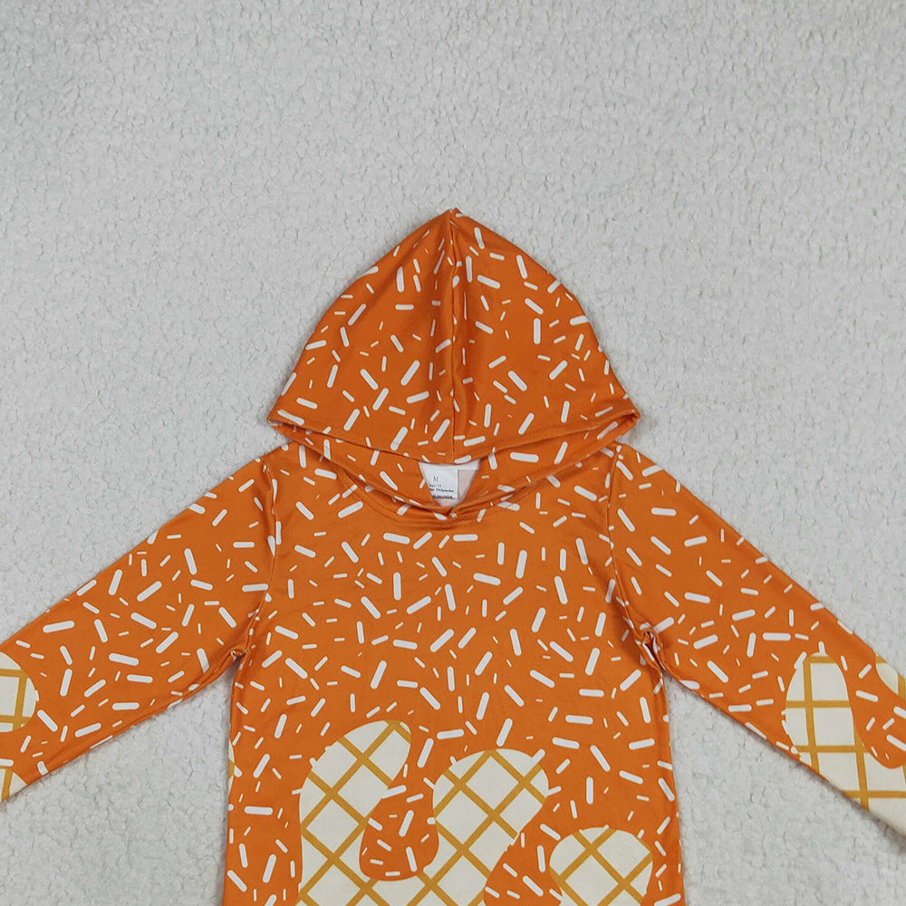 RTS NO MOQ （In stock）BT1274 Baby Boys Long Sleeve Tops Baby Boys Orange Sprinkles Drips Team Hoodies Tops