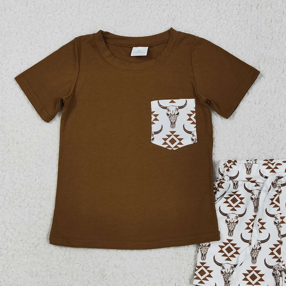 8.25  BSSO1319 RTS NO MOQ Baby Boys Summer Boys Outfits baby boy clothes cow head short sleeve shorts set