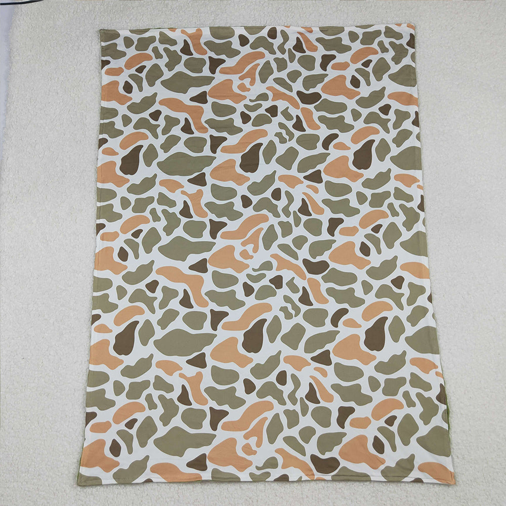 9.29 RTS NO MOQ （In stock）BL0223 Baby Kids Green Orange Camo Print Blankets