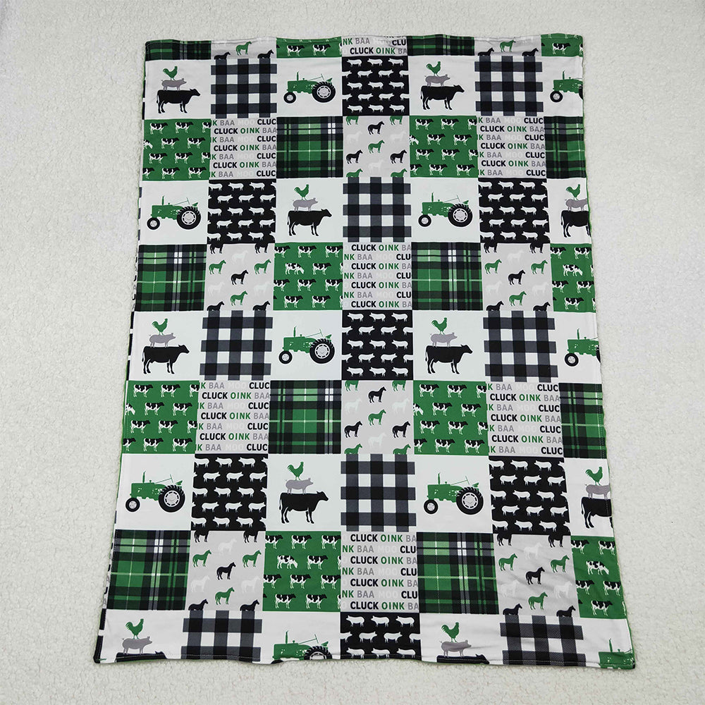 10.13 RTS NO MOQ （In stock）BL0056 Baby Kids Green Chicks Bows Farm Western blankets
