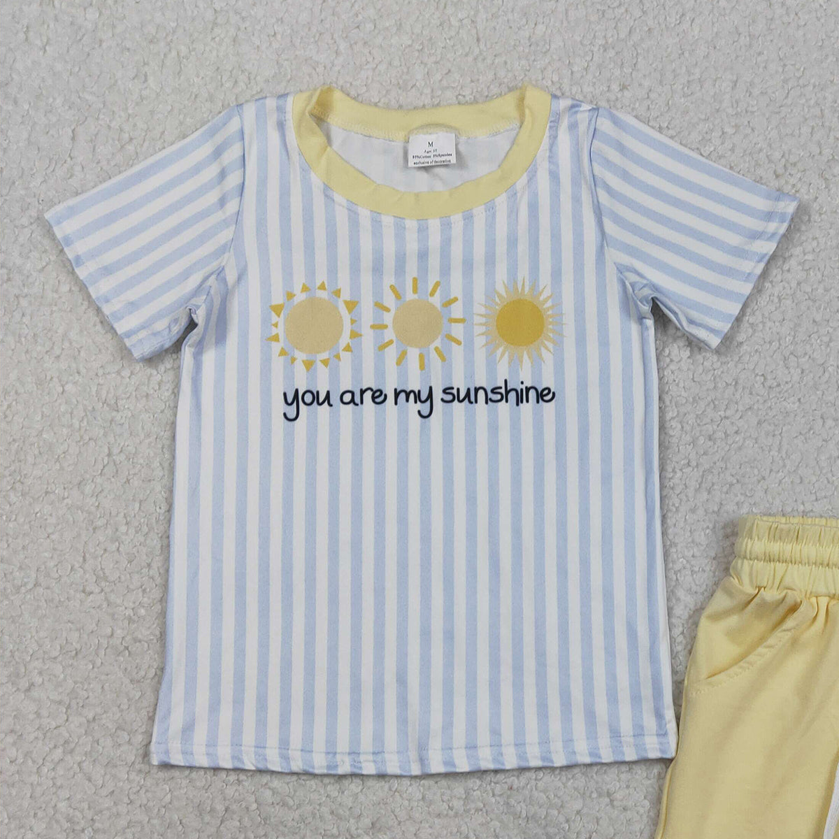 2.4 RTS NO MOQ （In stock）BSSO1734 Baby Boys Stripe You are My Sunshine Top Pockets Shorts Clothes Sets