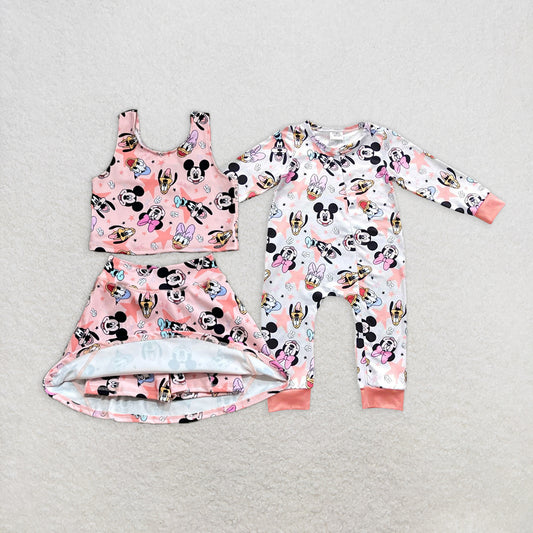 7.14  RTS NO MOQ Sleeveless duck mouse top skirt kids girls active wear set rompers