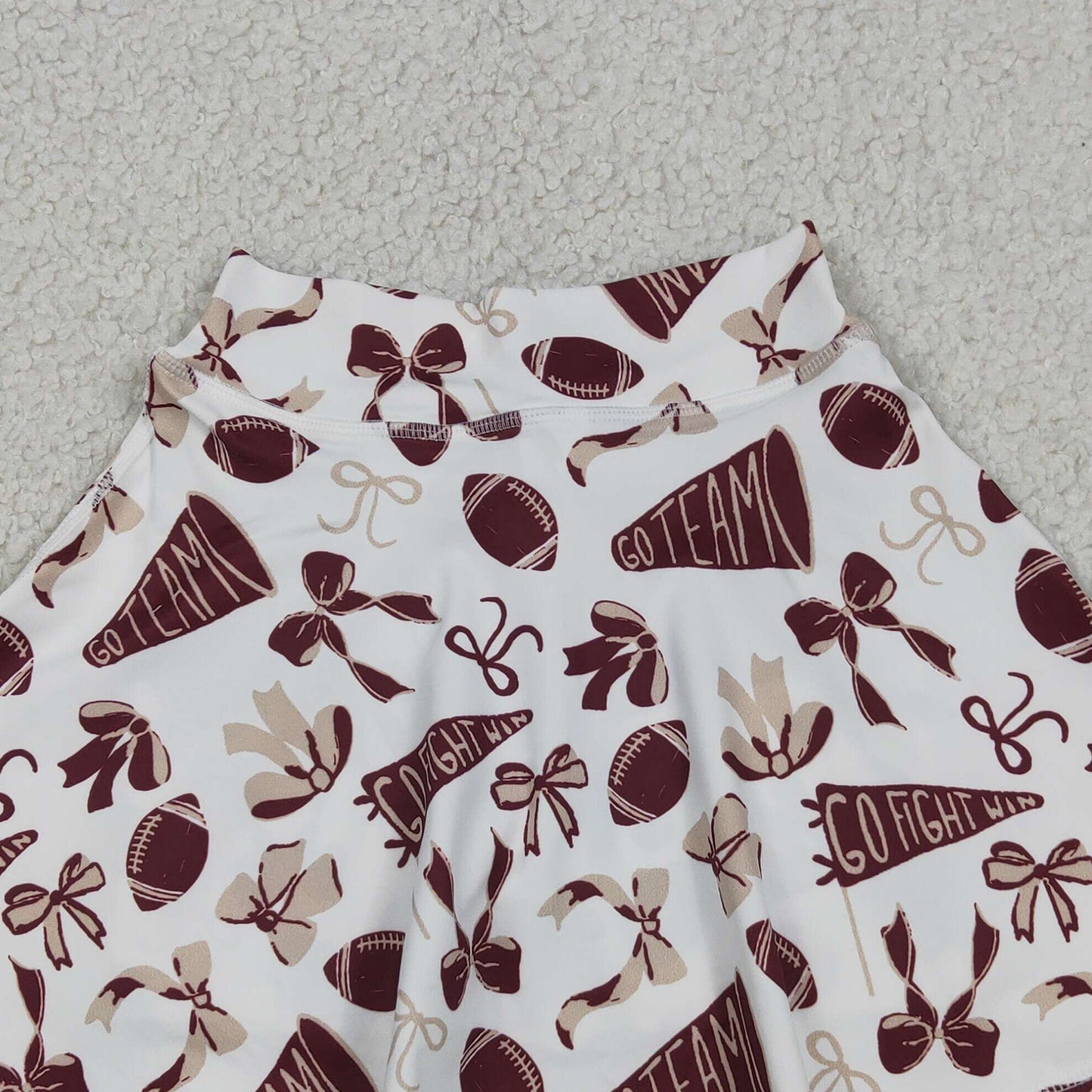 GLK0139 RTS NO MOQ （In stock）Maroon bow football go team kids girls activewear skirt