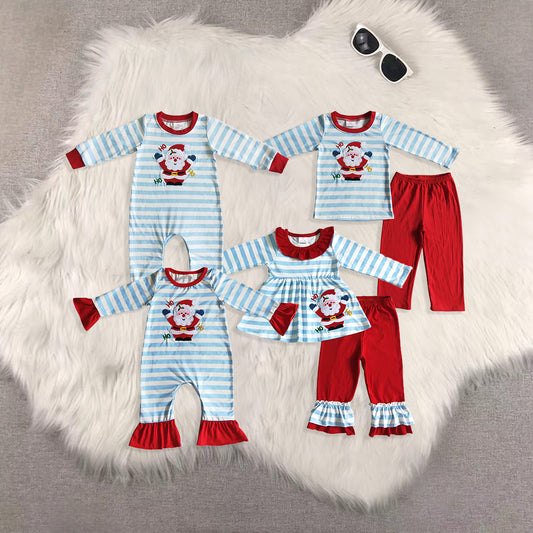 8.20 RTS Sibling Baby Boys Girls Embroidery Santa Christmas Pajamas Pants Clothes Sets