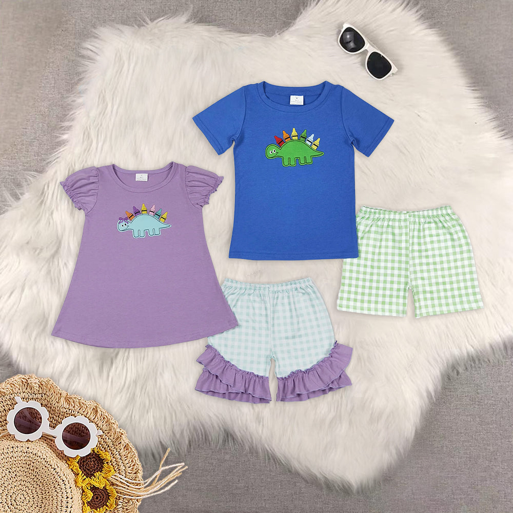 8.01    Sibling Back To School Dinosa Crayon Shorts Set