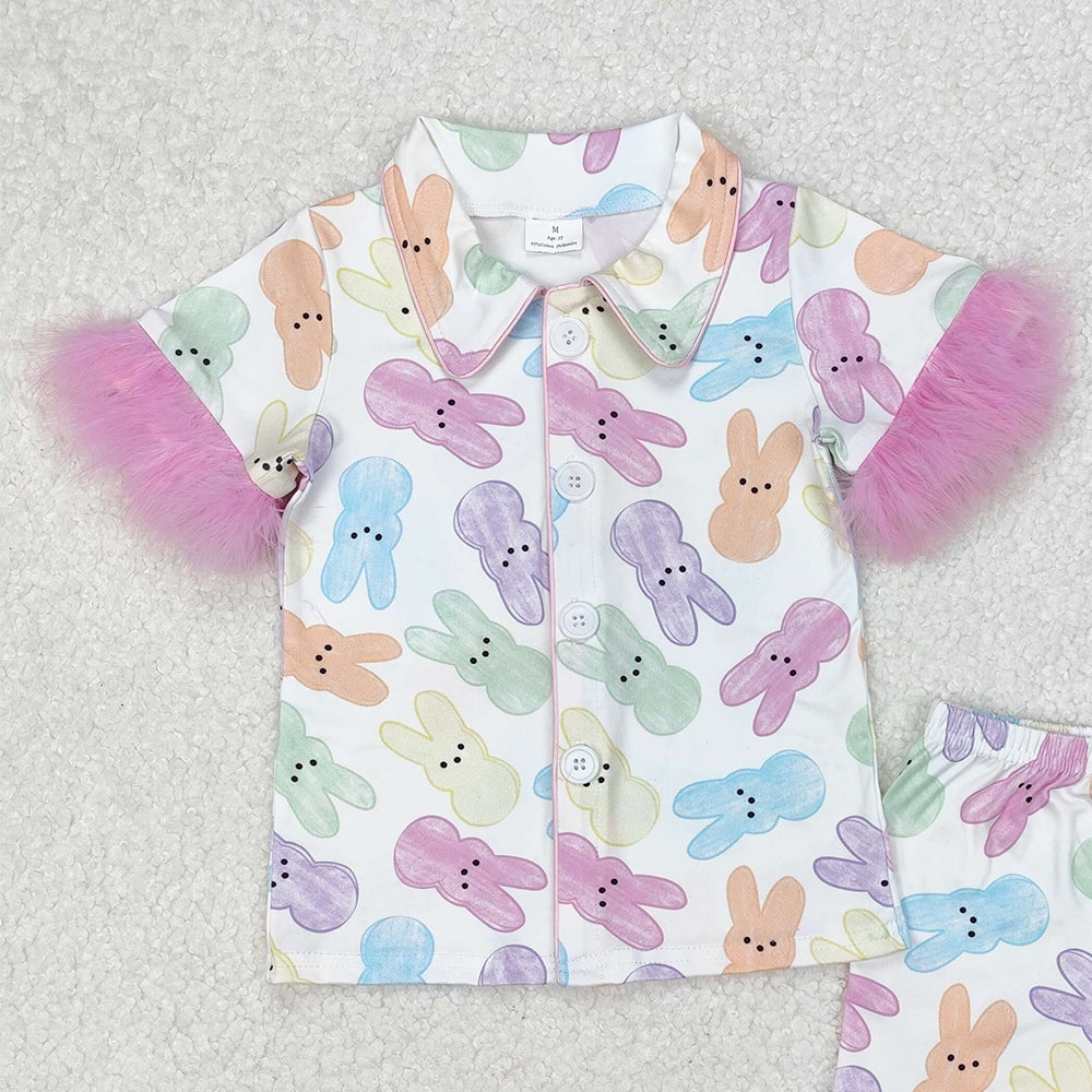 GSSO2020Girls Colorful Bunny Fur Pajamas Button down Easter Sleepwear Comfortable Soft Polyester Nightgown for Kids