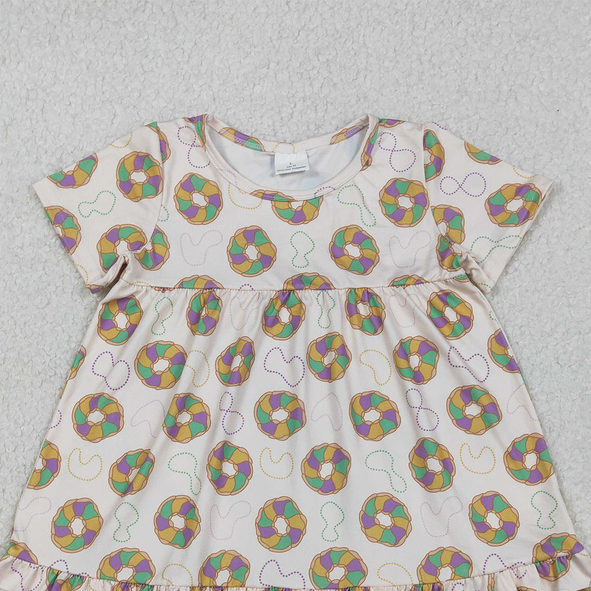 11.5 RTS NO MOQ （In stock）GSD2838 Baby Girls Mardigras Donuts Plaid Ruffle Knee Length Dresses