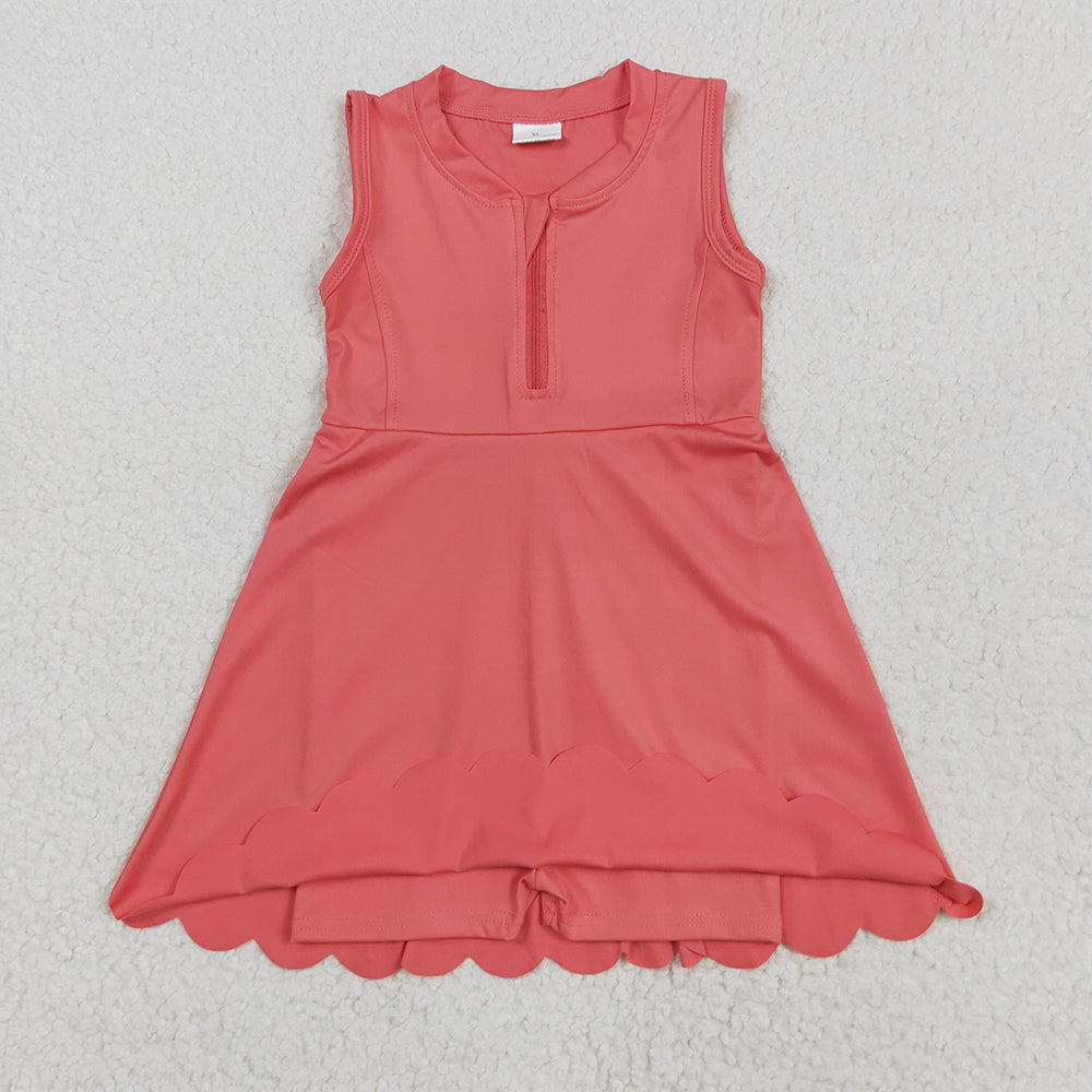 7.14  GSD2091RTS NO MOQ Baby Girls Summer Yoga Dress Baby Girls Coral Yoga Zip Active Wear Skort Knee Length Dresses
