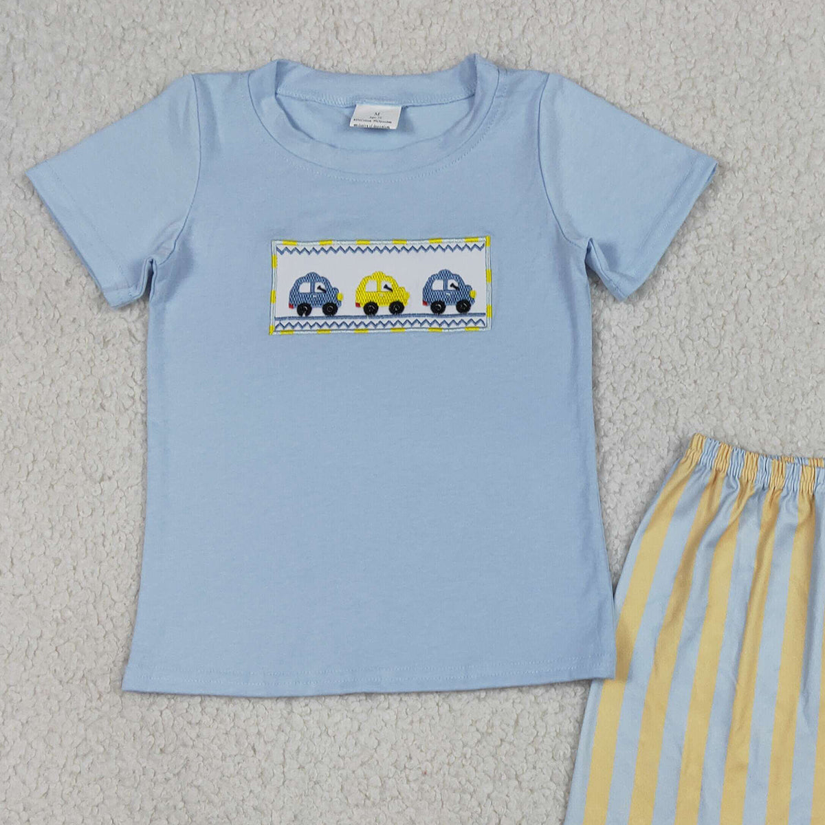 4.5 BSSO0617 RTS NO MOQ （In stock ）Short sleeves cars top stripe shorts boys clothes
