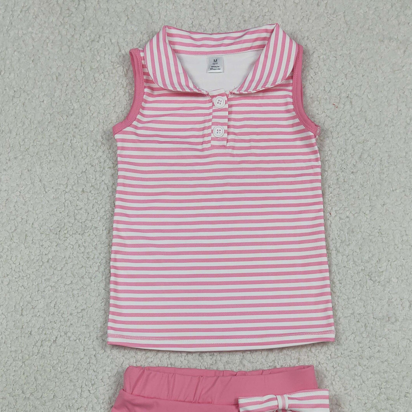 GSD3408 RTS NO MOQ （In stock）Sleeveless pink stripe polo shirt skirt girls active wear set