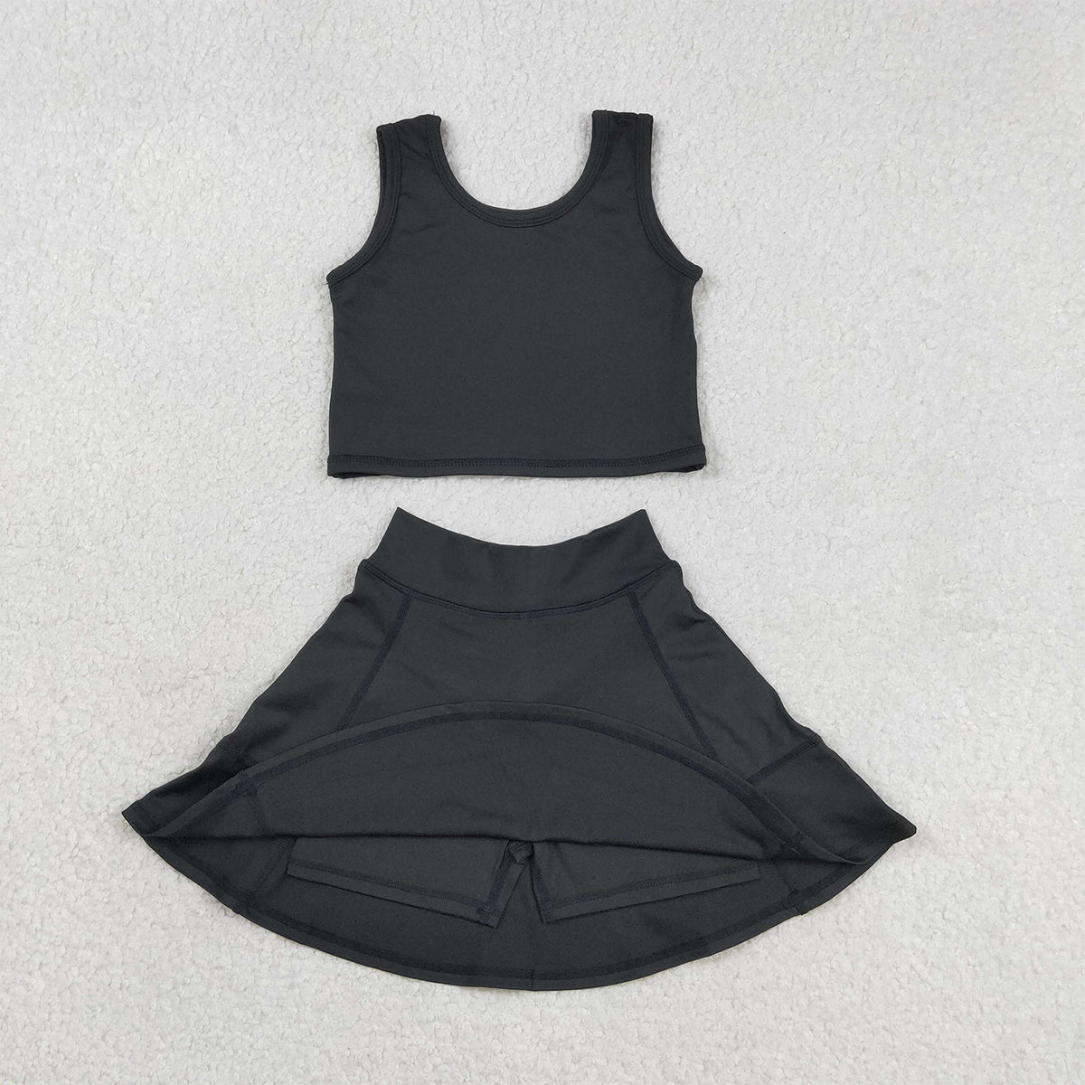 3.16 RTS NO MOQ （In stock）GSD1982 Baby Girls Summer Sleeveless Black Top Yoga Sports Skorts Clothes Sets