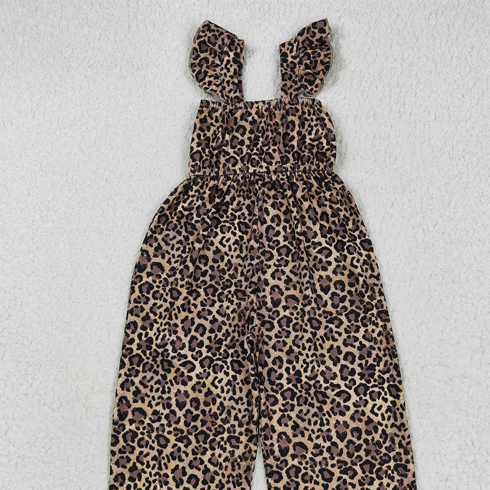 8.27 SR3054 RTS NO MOQ Baby Girls Summer Jumpsuits baby girls clothes leopard flying sleeve jumpsuit