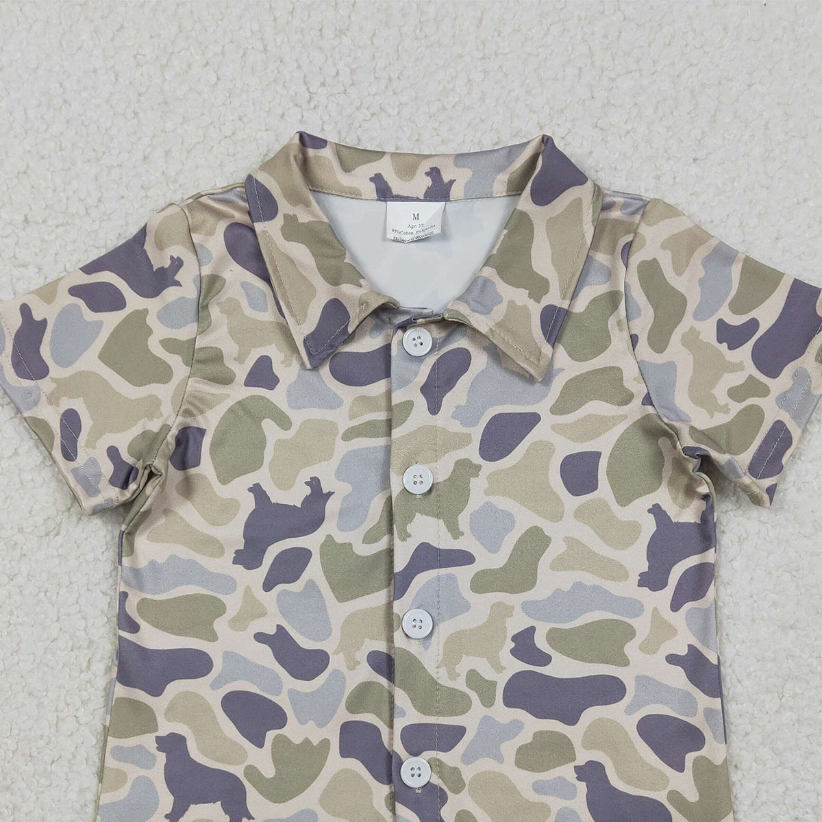 12.29 RTS NO MOQ （In stock）BT1563 Baby Boys Southern Dogs Camo Hunting Button Shirts Top