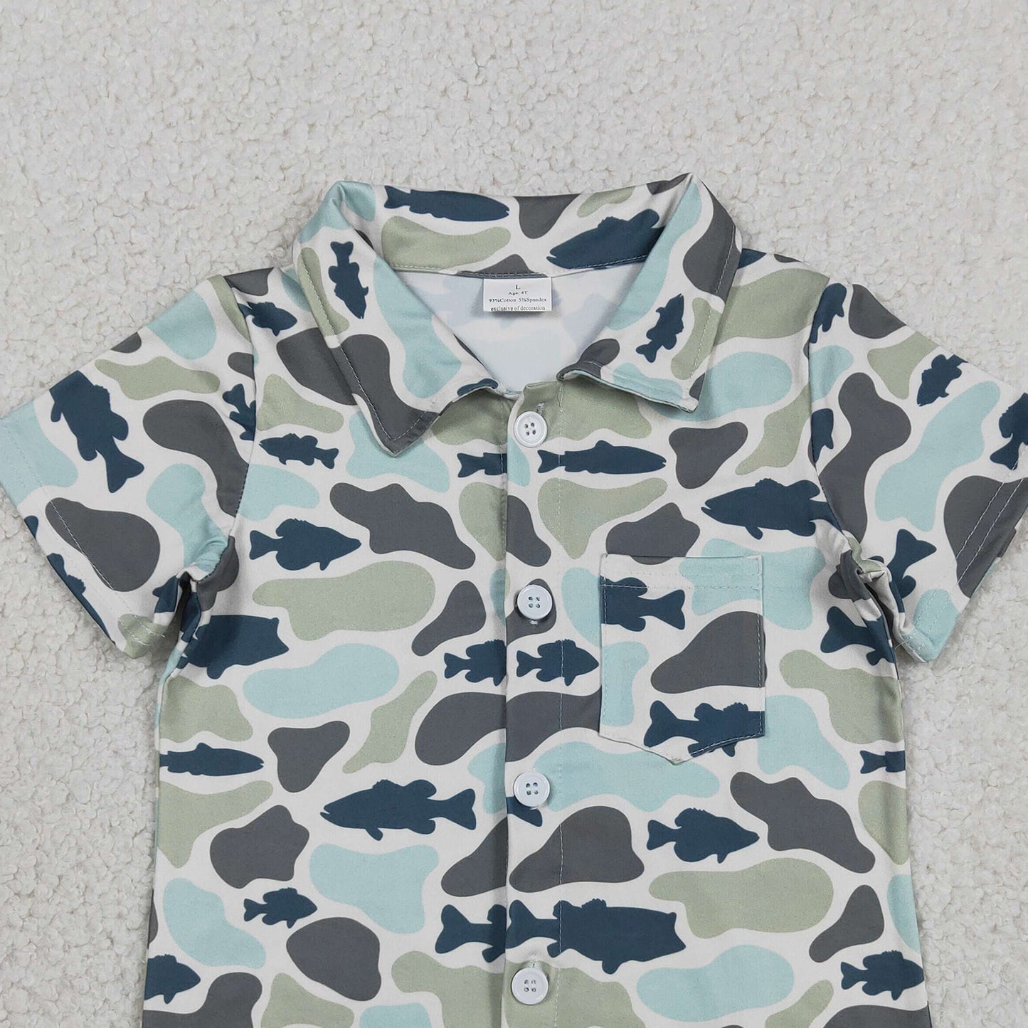 BT1787 RTS NO MOQ （In stock ）Short sleeves fish camo kids boys button down shirt