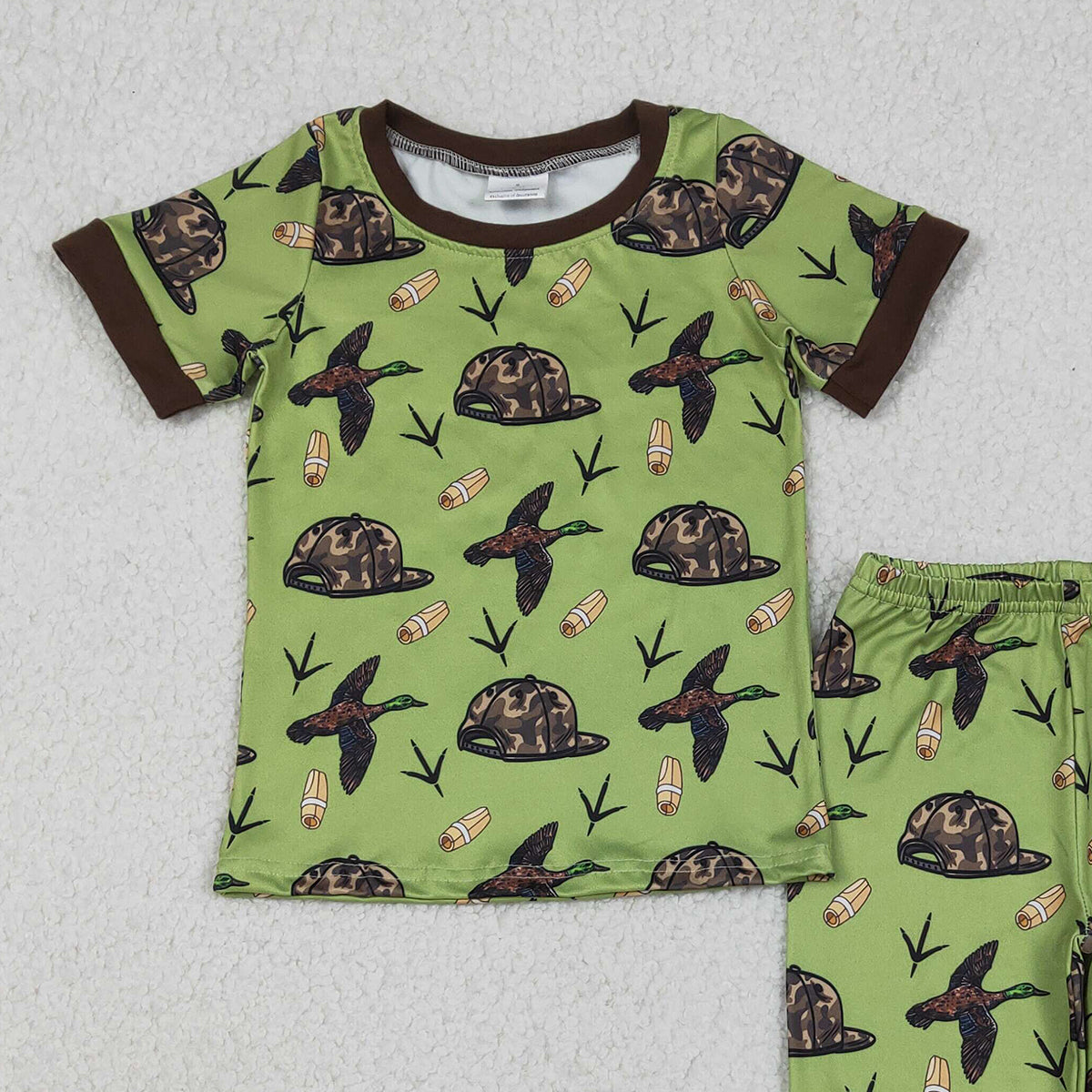 12.12 RTS NO MOQ （In stock）BSPO0636 Baby Boys Ducks Calls Camo Hats Top Pants Hunting Pajamas Sets