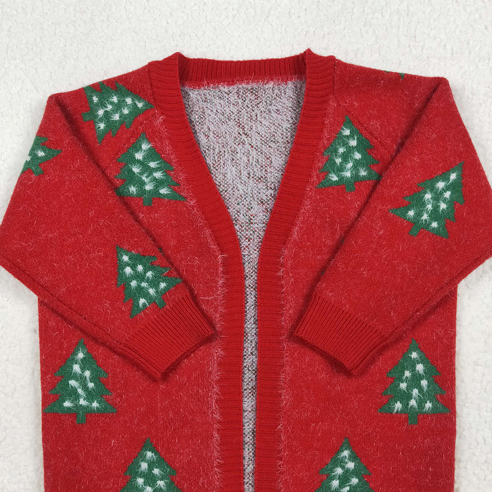 RTS NO MOQ （In stock） GT1114 Baby Girls Long Sleeve Tops Baby Girls Red Christmas Tree Long Sleeve Sweaters