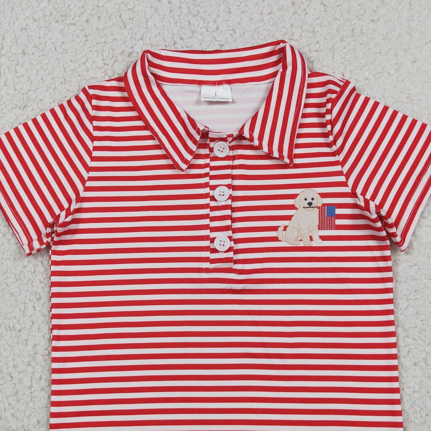 BT1619 RTS NO MOQ （In stock）Short sleeves red stripe dog flag boys 4th of july polo shirt