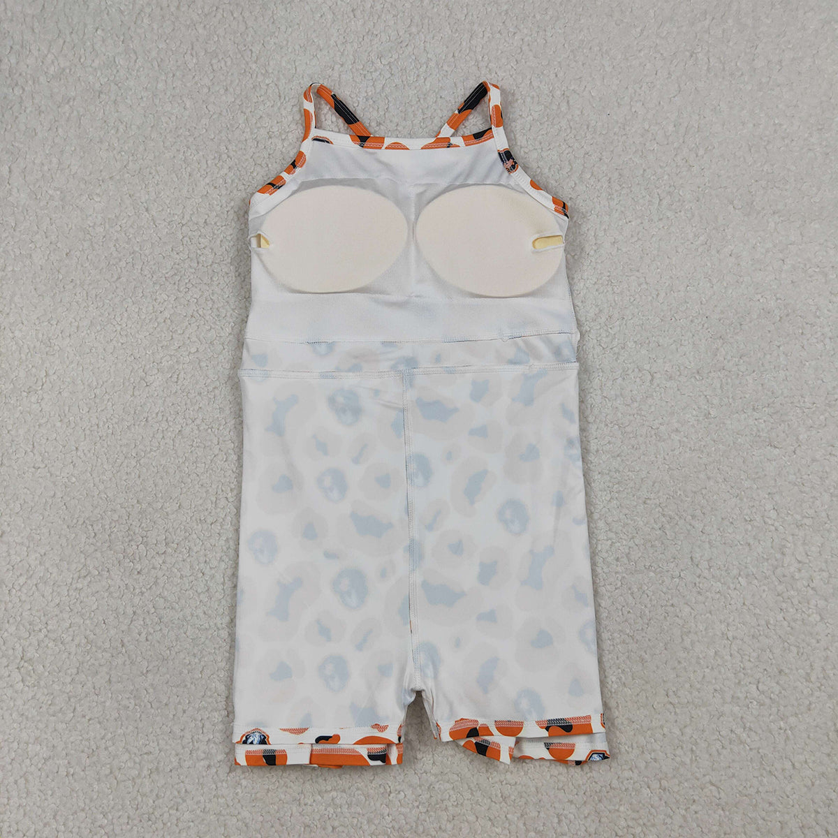 3.20 RTS NO MOQ （In stock）GSD3634 Kids Fashion Clothes Baby Girls Strap Orange Leopard Team Yoga Active Shorts Knee Length Dress