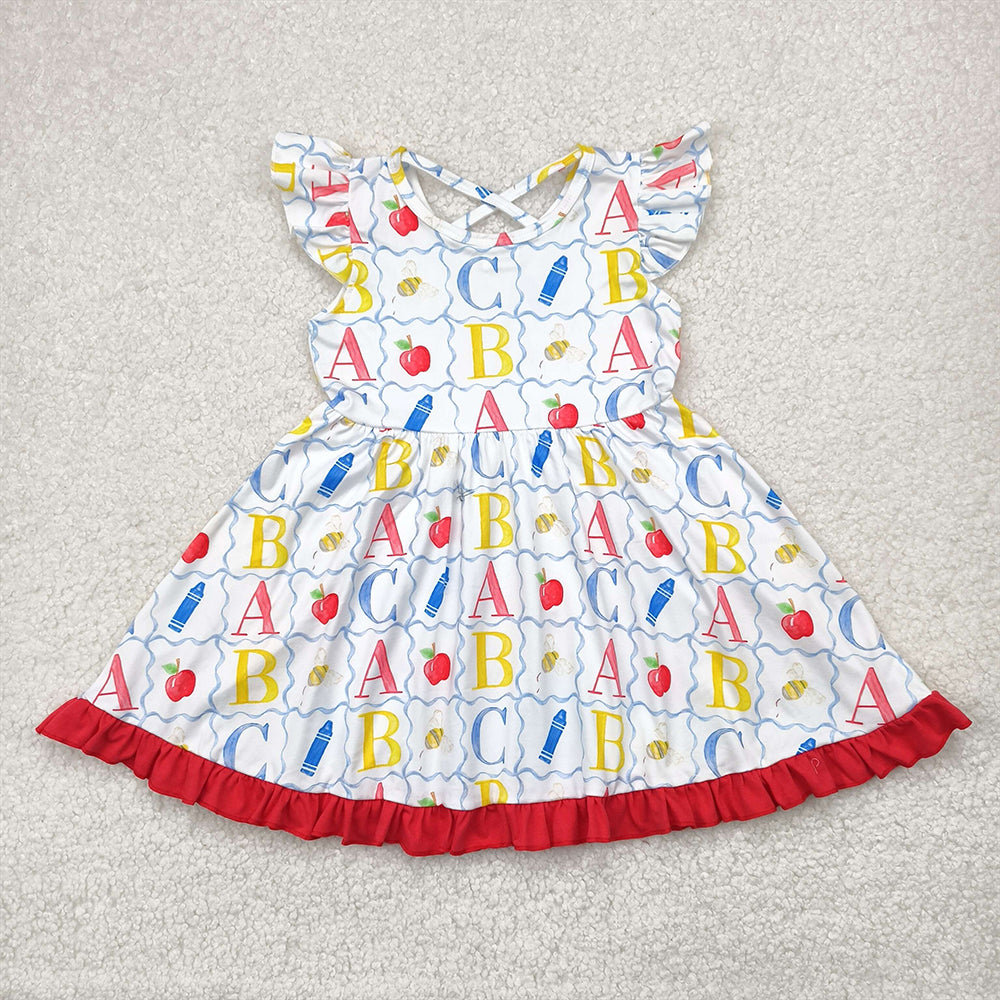 6.20 GSD2258 RTS NO MOQ Baby Girls Summer Dress baby girl clothes back to school flying sleeve dress