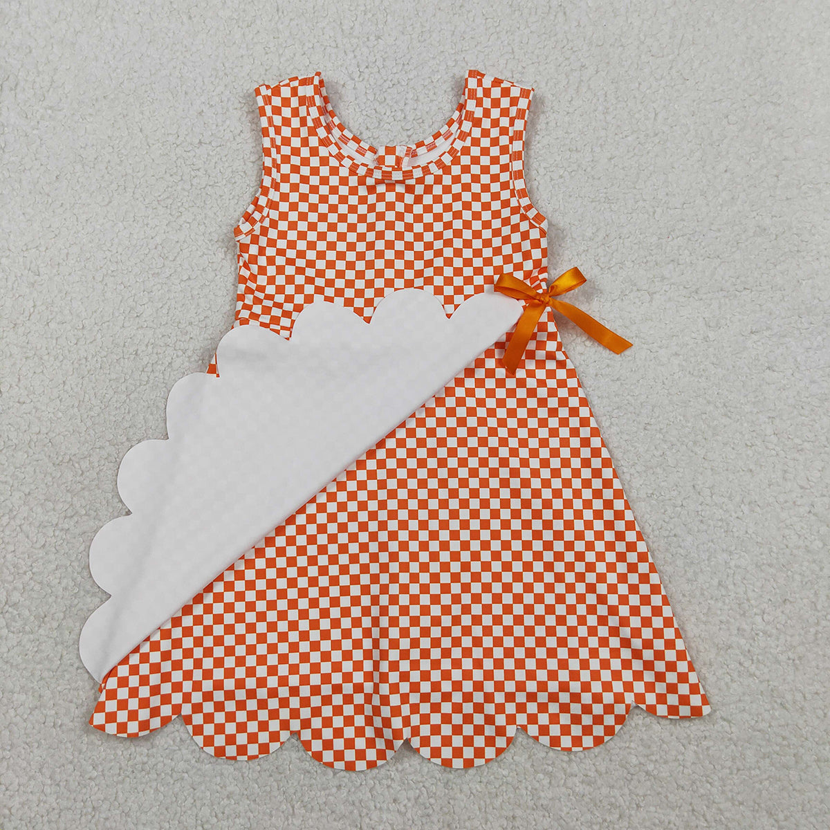 3.30 RTS NO MOQ （In stock）GSD3428 Sleeveless orange plaid scallop kids girls athletic dress
