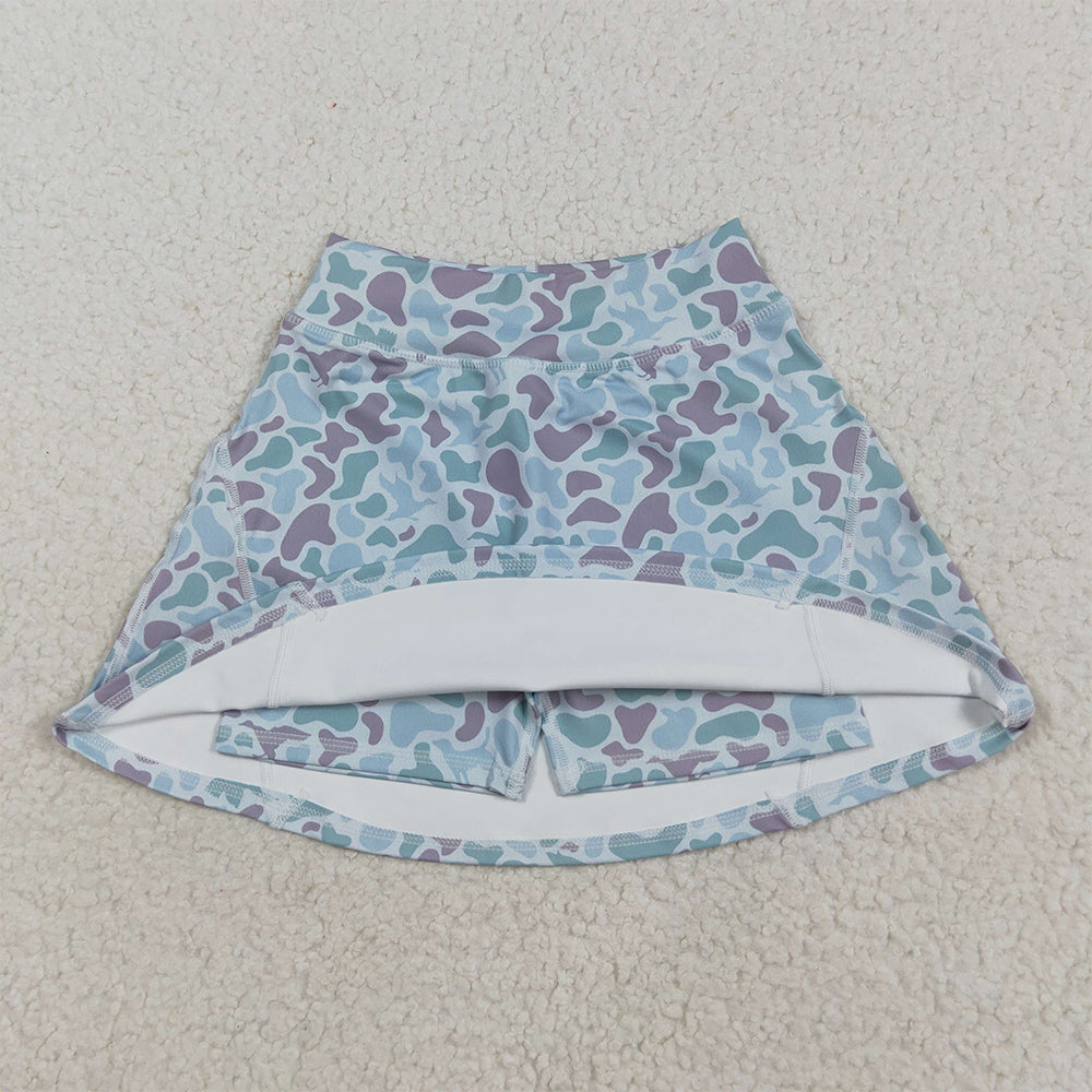 8.21 RTS NO MOQ （In stock）GLK0128 Baby Girls Yoga Skirt Baby Girls Western Green Camo Yoga Active Skorts Bottom