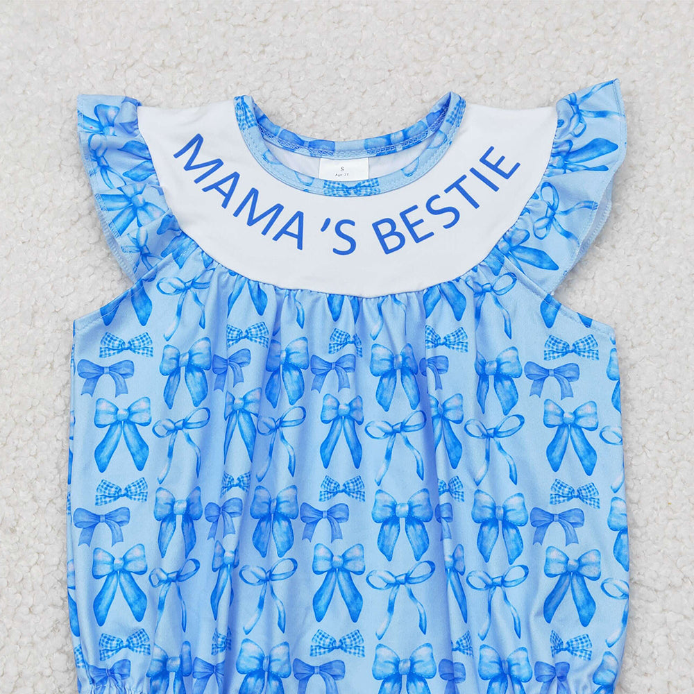 7.19 SR3039 RTS NO MOQ Baby Girls Summer Rompers baby girl clothes MAMA BESTIE blue sleeveless romper
