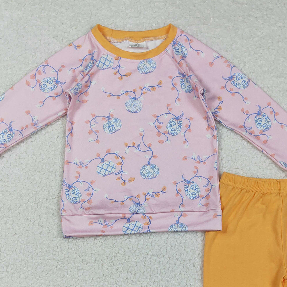 RTS NO MOQ （In stock）BLP0835 Baby Boys Winter Outfits Baby Boys Pumpkins Leaves Plaid Top Legging Fall Pant Sets