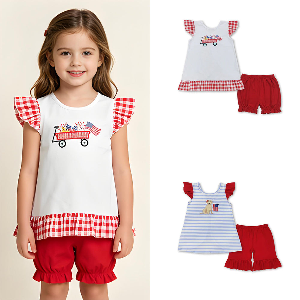RTS Sibling Flutter sleeves flag tunic ruffle shorts girls patriotic set
