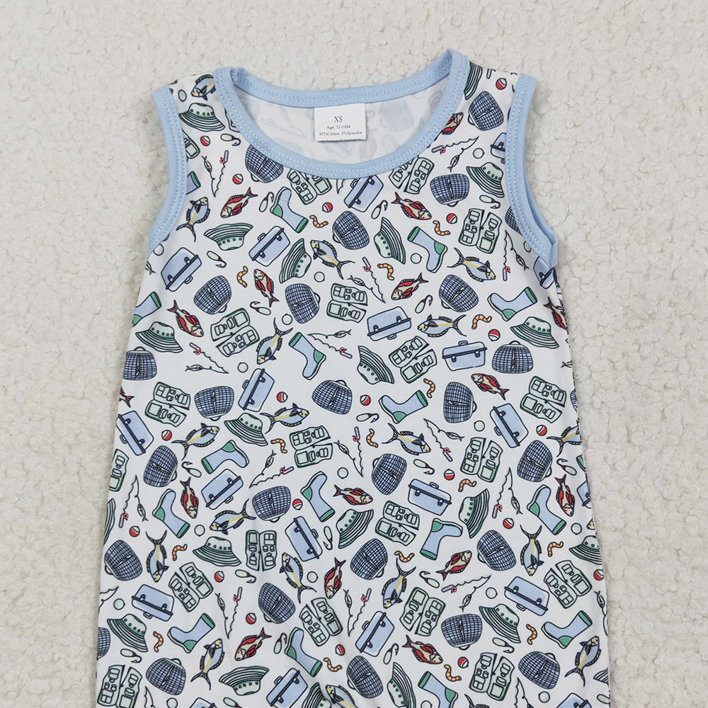 SR2900RTS NO MOQ Baby Boys Summer Rompers Baby Boy Sleeveless Lure Fishing Romper Booties - Lightweight Summer Outfit for Boys