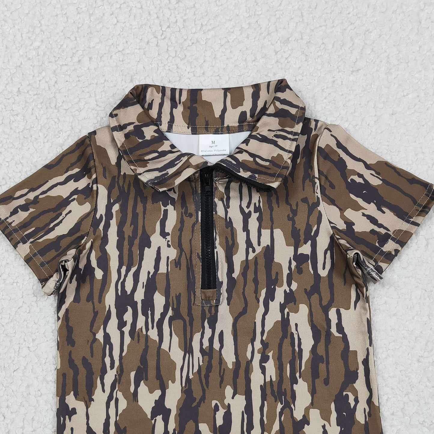 BT1726 RTS NO MOQ （In stock ）Baby Boys Short Sleeve Southern Olive Camo Zipper Pullovers Top