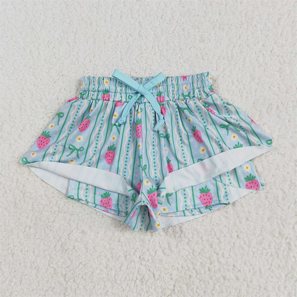 SS0580 RTS NO MOQ Baby Girls Summer Shorts Baby Girls Strawberry Green Bows Summer Shorts Bottoms