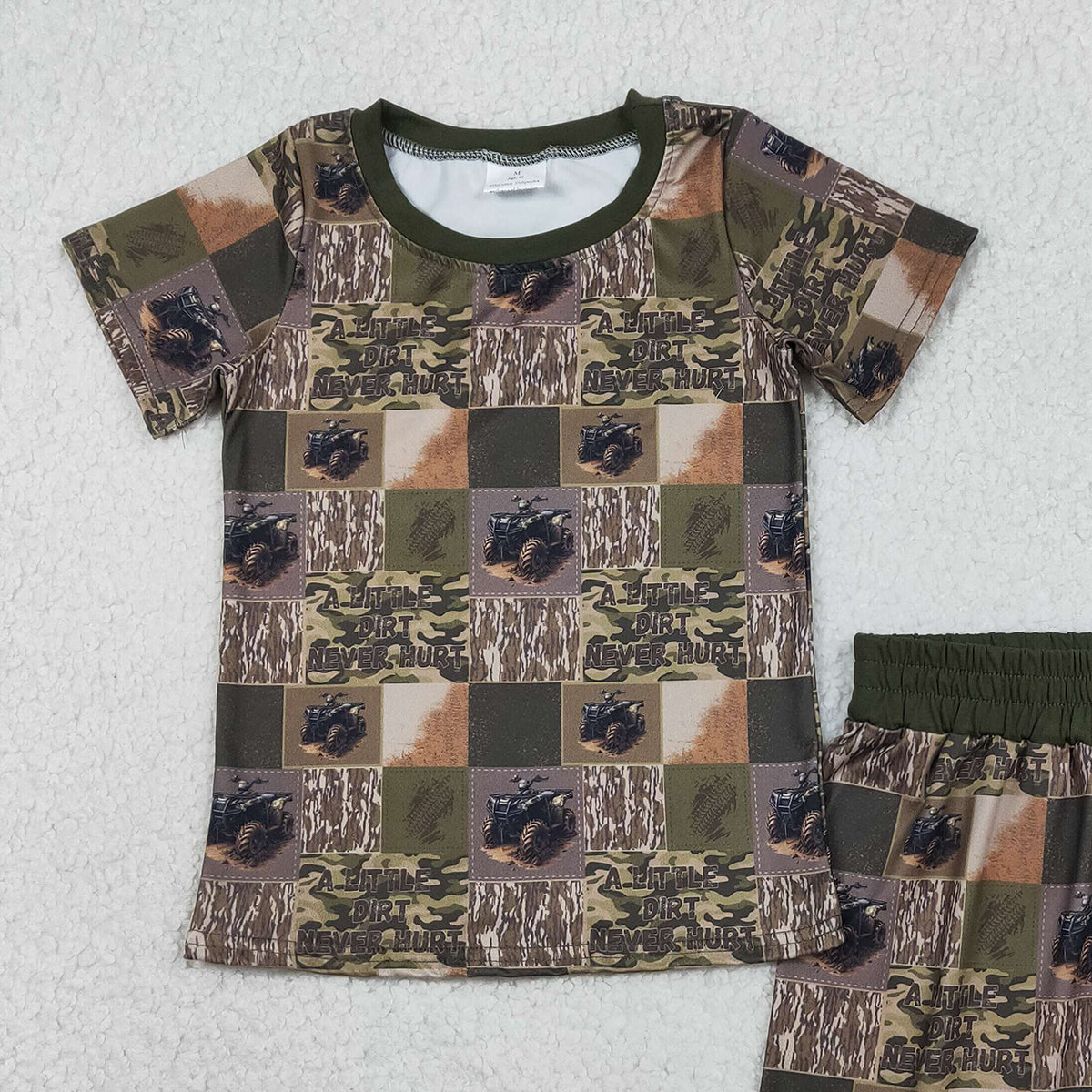 1.15 RTS NO MOQ （In stock）BSSO1801 Baby Boys Southern Olive Camo Checked Top Shorts Hunting Pajamas Sets