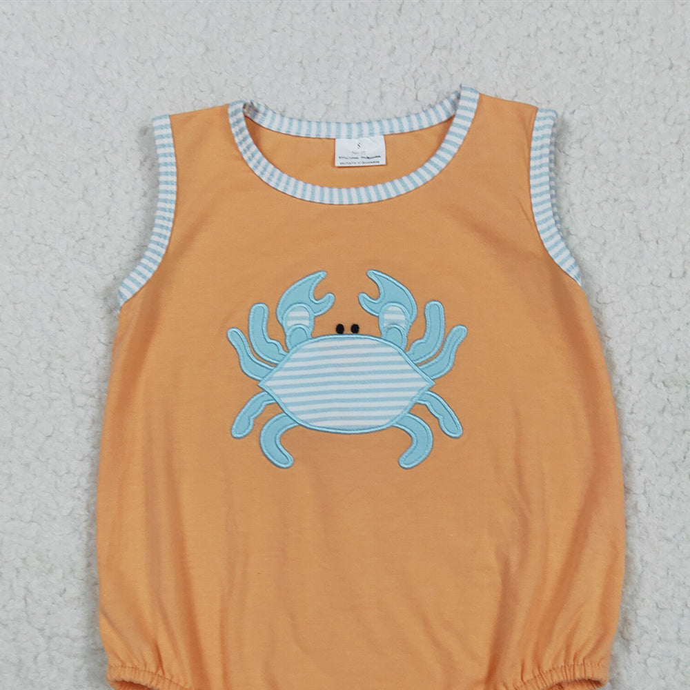 6.19 SR3058RTS NO MOQ Baby Boys Summer Rompers Embroidery Baby Boys Sleeveless Crab Rompers
