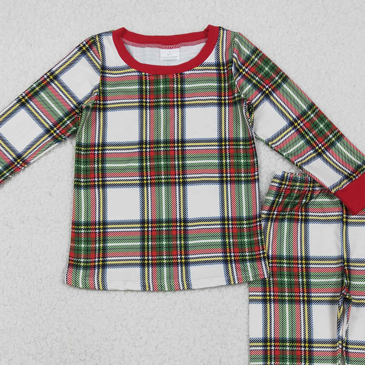 11.4 RTS NO MOQ （In stock）BLP1279 Baby Boys Winter Outfits Baby Boys Green Red Checked Top Pants Christmas Pajamas Sets