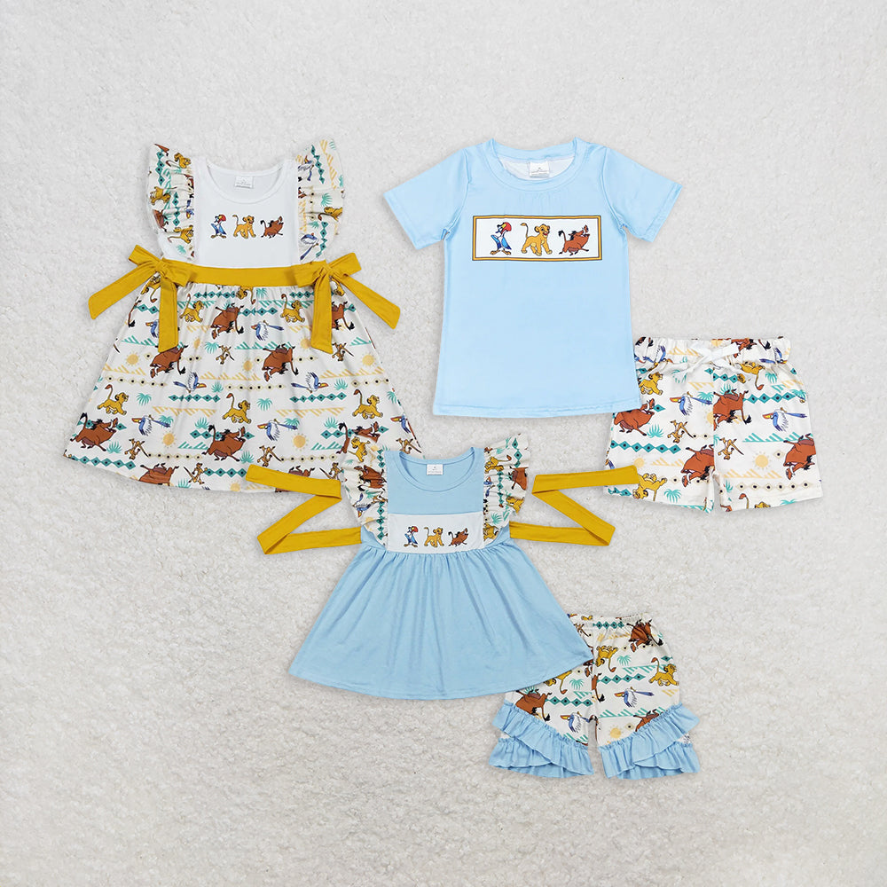 8.01  Sibling Short sleeves lion top shorts kids boys and girls clothing dress