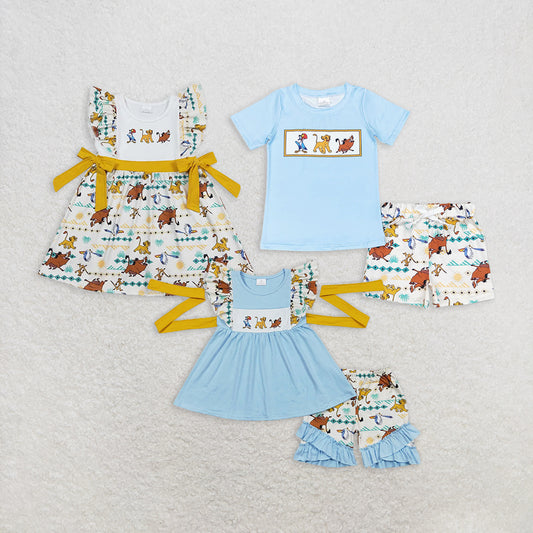 8.01  Sibling Short sleeves lion top shorts kids boys and girls clothing dress