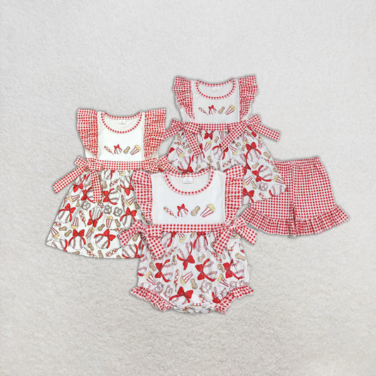 5.16 RTS NO MOQ Girls Red Plaid Baseball Tunic And Shorts Set Cute Preppy Outfit for Kids Ages 2-12 Years Old