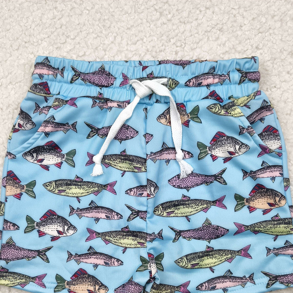 S0542RTS NO MOQ Baby Boys Summer Swimsuits Blue fish kids boys summer swim trunks