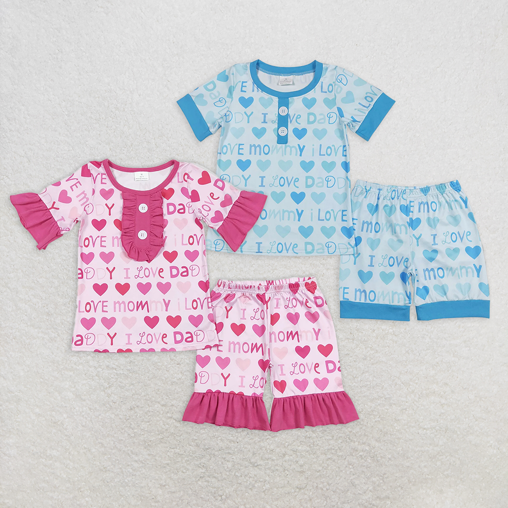 7.22  RTS NO MOQ I love mommy daddy short sleeves girls boys pajamas