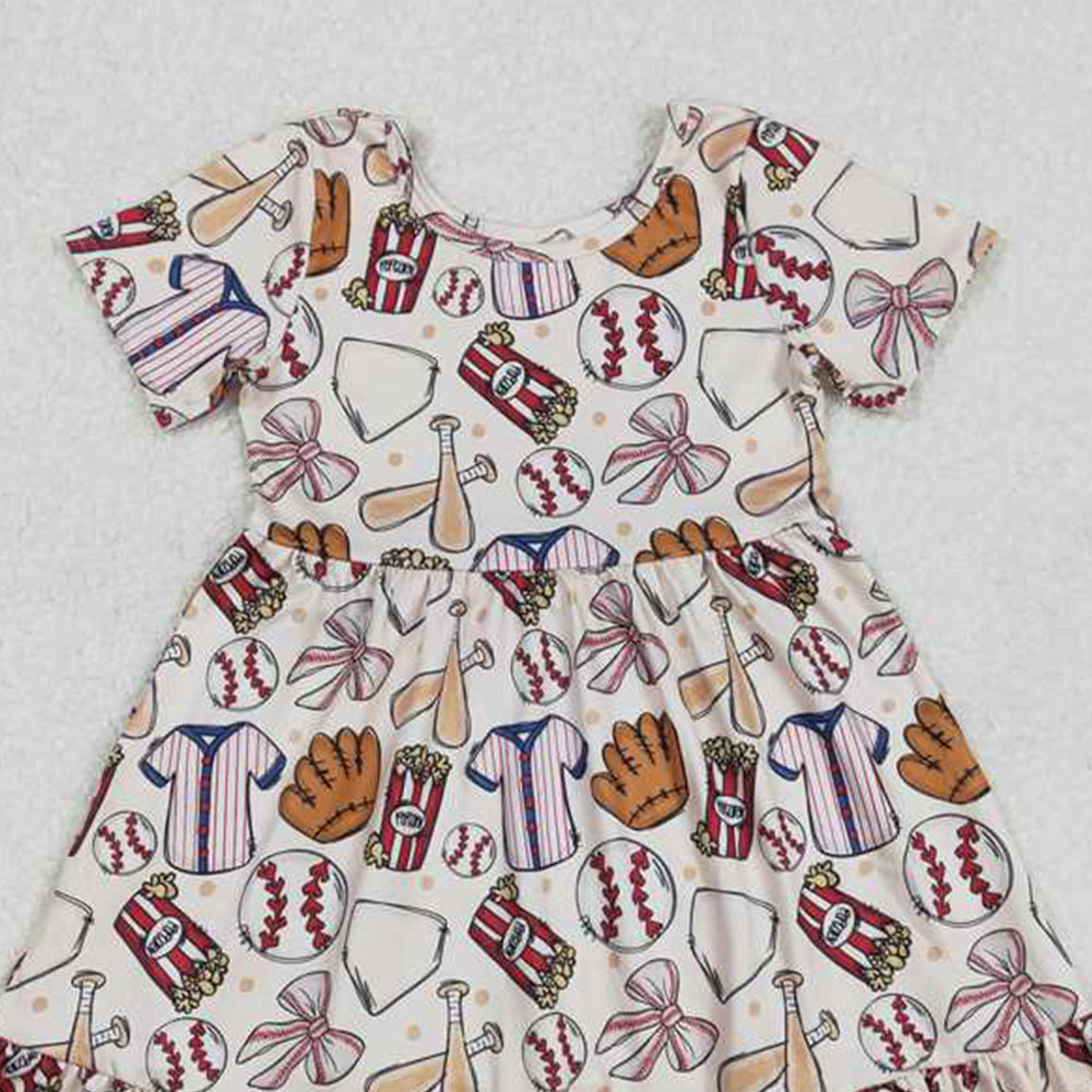 5.10 GSD1960 RTS NO MOQ Baby Girls Summer Dress Short sleeves baseball bow baby girls ruffle dresses
