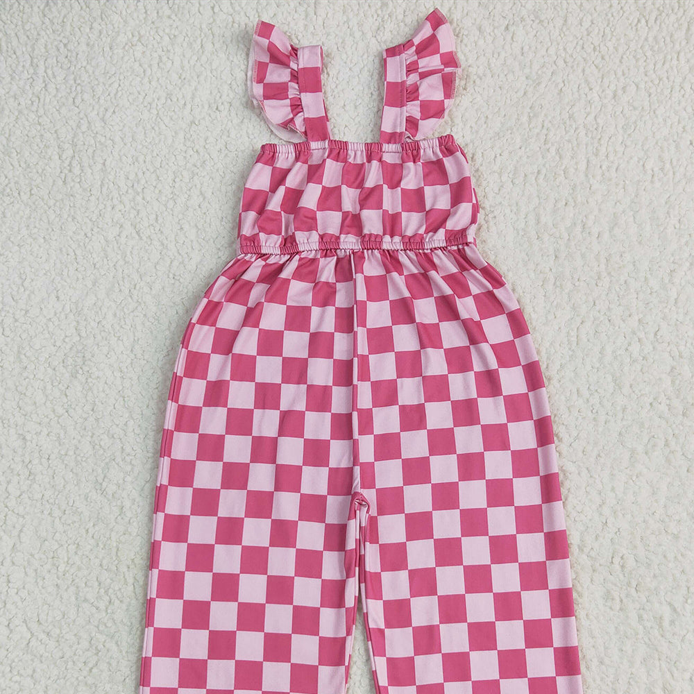 8.27 SR3050RTS NO MOQ Baby Girls Summer Jumpsuits baby girls clothes pink plaid flying sleeve jumpsuit