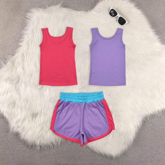 8.18   Sibling Pink sleeveless kids girls summer activewear top Lavender pink patchwork kids girls activewear yogo shorts yoga sets