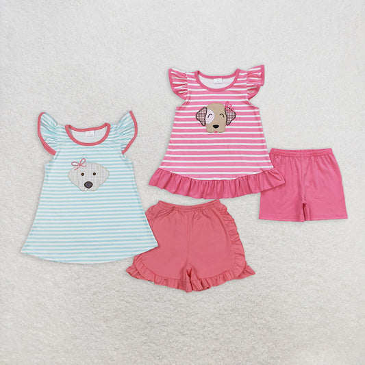 8.12   Sibling Flutter sleeves dog shirt ruffle shorts girls clothes